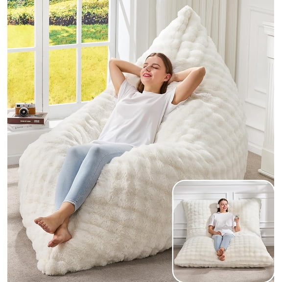 Adult Bean Bag Chair 3 in 1 Convertible Large Bean Bag Sofa | Bubble White,Machine Washable,Removable Cover,Easy Convert And Install, Oversied Floor Bed,For Livingroom