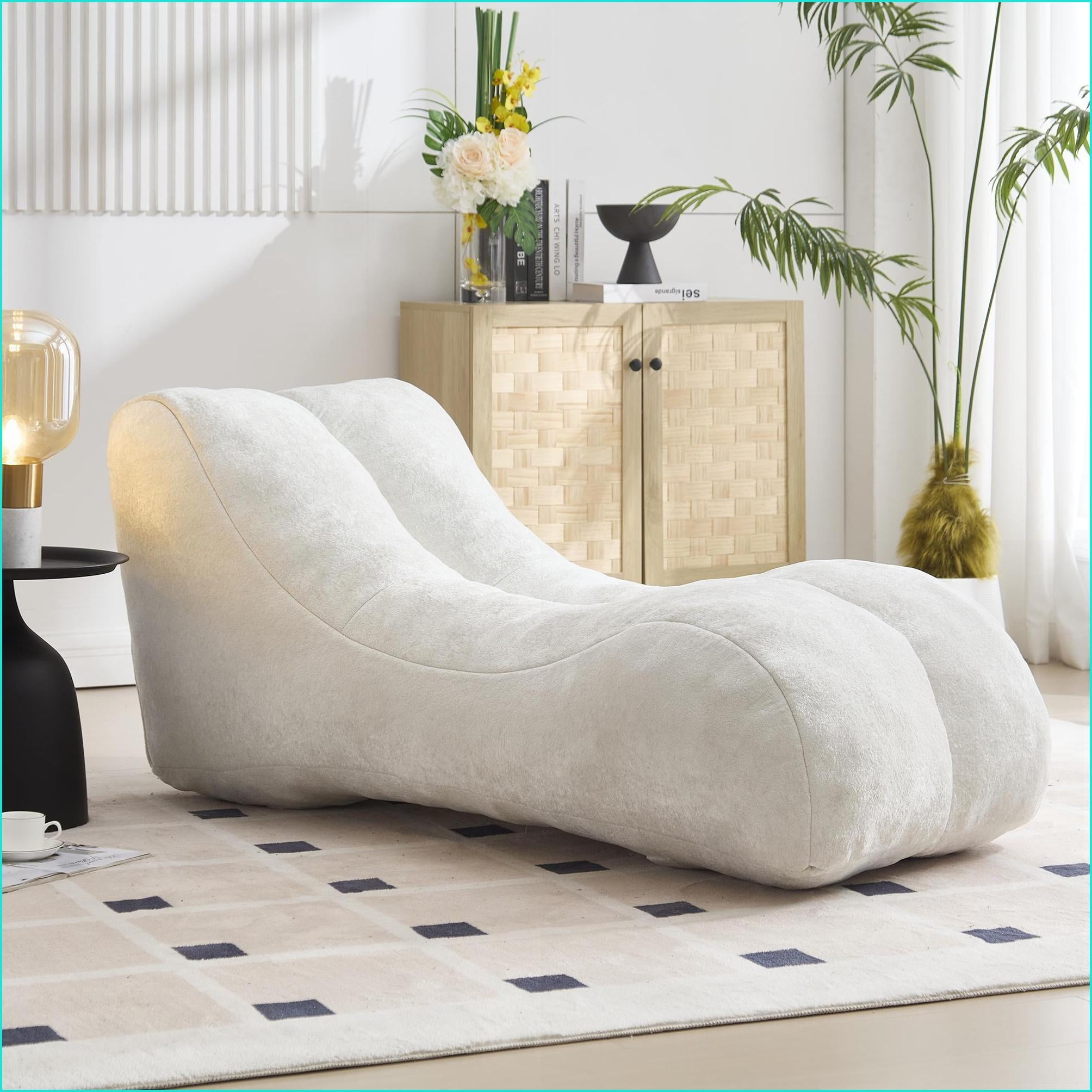 Adult Bean Bag Chair – Plush Sponge Filling for Comfort, Perfect for Gaming/Reading | White | Polyester
