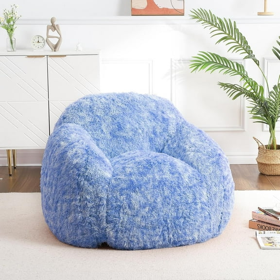 Adult Bean Bag Chair with Armrest, Soft Faux Fur Plush Beanbag Couch, High-Density Foam Floor Sofa for Reading, Living Room, Blue