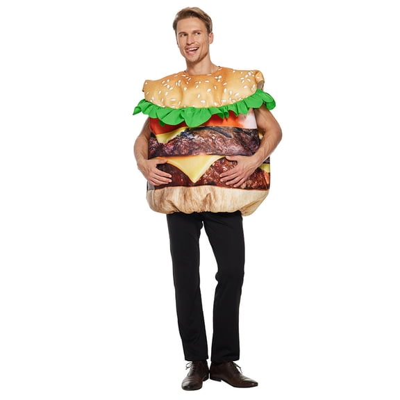 Adult Beef Burger Costume Top, Halloween Food Theme Performance Outfit For Men And Women, Lightweight Party Role Play Costume For Stage Shows, Parades And Cosplay Events For Festive Party Photos