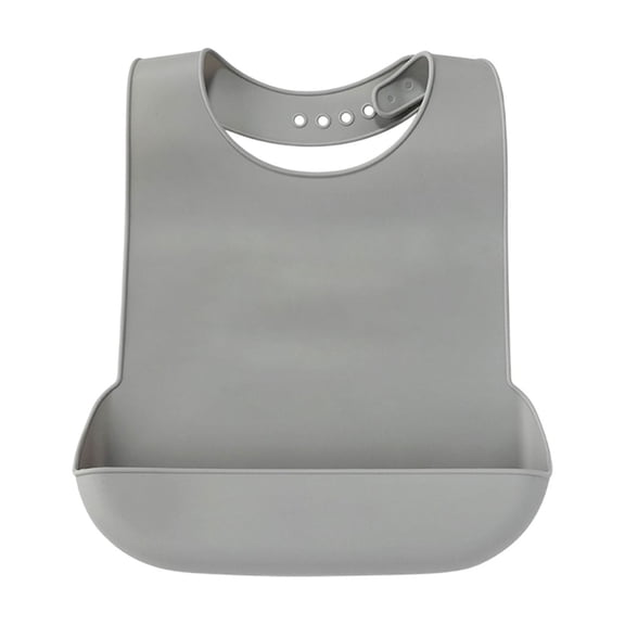 Adult Bib, Adjustable and Washable Silicone Bib for Men & Women, Waterproof for Elderly with Crumb Catcher (Gray)