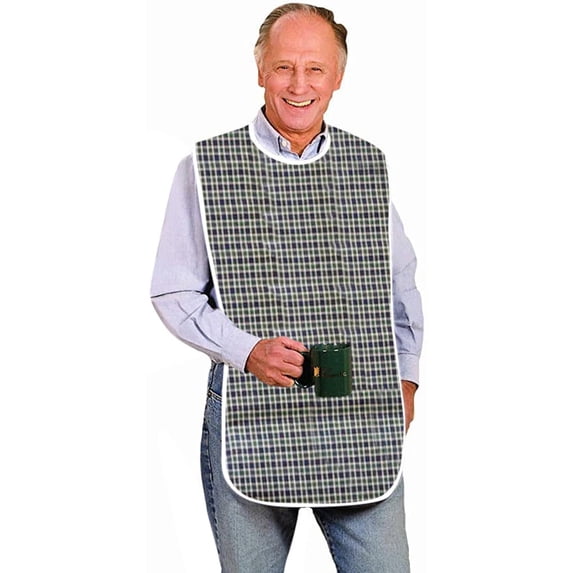 Adult Bib, Extra Long Washable Reusable Clothing Protector, Snap Closure PVC Polyester Meal Bib for Elderly Patient with Pocket Design, Green