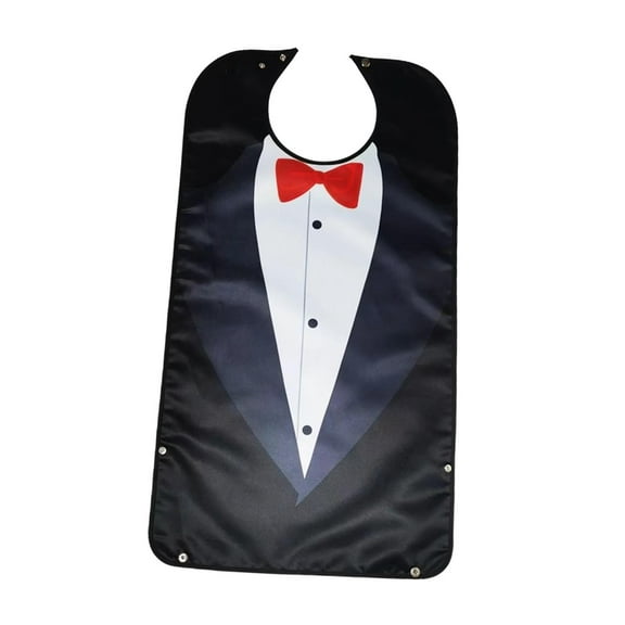Adult Bib, Unisex Polyester Adjustable Snap Closure, Comfortable Creative Machine Washable Clothing Protector, Suit Pattern for Seniors Elderly Style E
