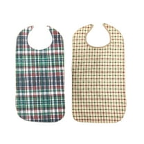 Adult Bib With Waterproof Vinyl Backing Washable 17x34 Plaid (Snap Closure) Made in USA, Pack of 2