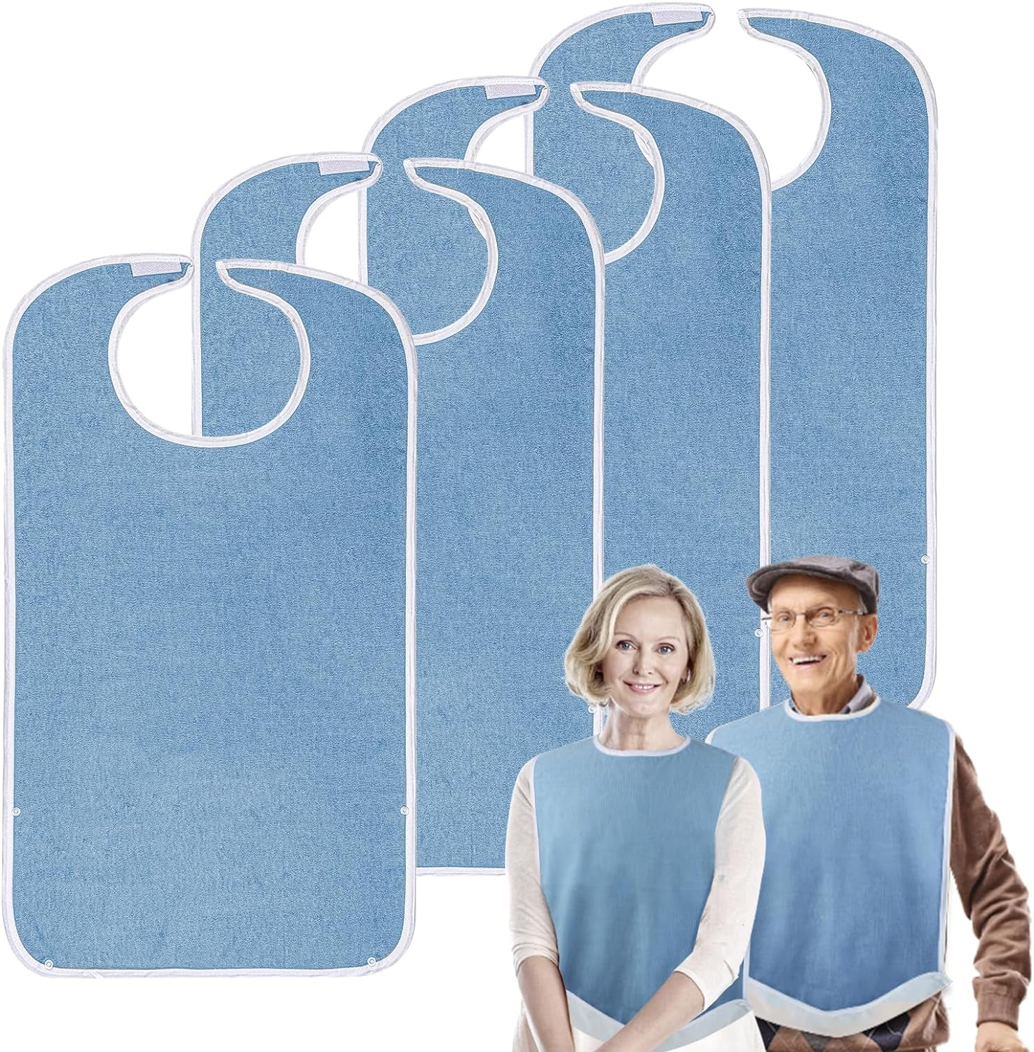 Adult Bibs for Eating Unisex, Terry Cloth, Absorbent Front, Waterproof Back, Easy to Clean