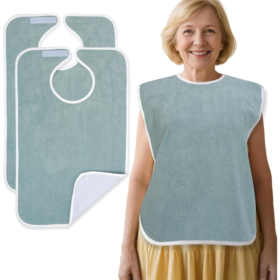 Adult Bibs for Men and Women, Waterproof, Super Soft Absorbent Terry Cloth, Blue