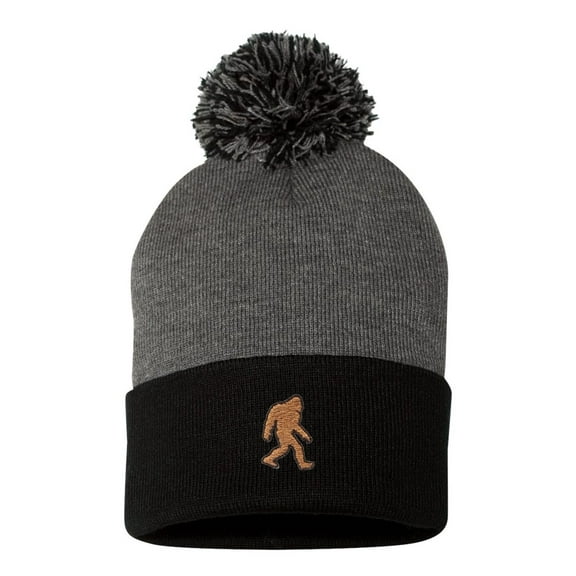 Adult Bigfoot Sasquatch Embroidered Knit Beanie Pom Cap