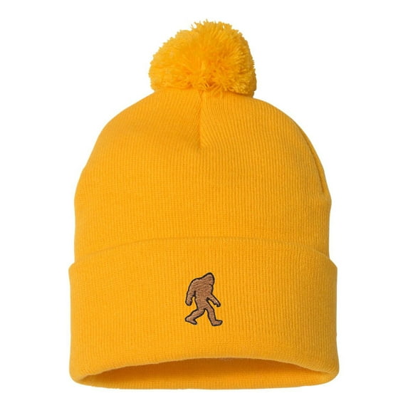 Adult Bigfoot Sasquatch Embroidered Knit Beanie Pom Cap