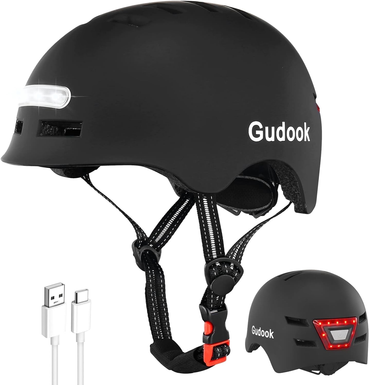 Adult Bike Helmet with Light - Bicycle Helmets Men - Women - Front and Back LED Lights Adjustable Cycling Helmet for Urban Commuter Biking Scooter
