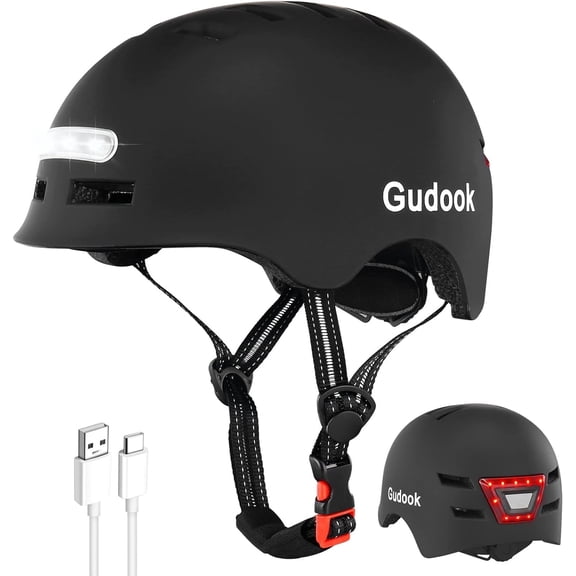 Adult Bike Helmet with Light - Bicycle Helmets Men - Women - Front and Back LED Lights Adjustable Cycling Helmet for Urban Commuter Biking Scooter