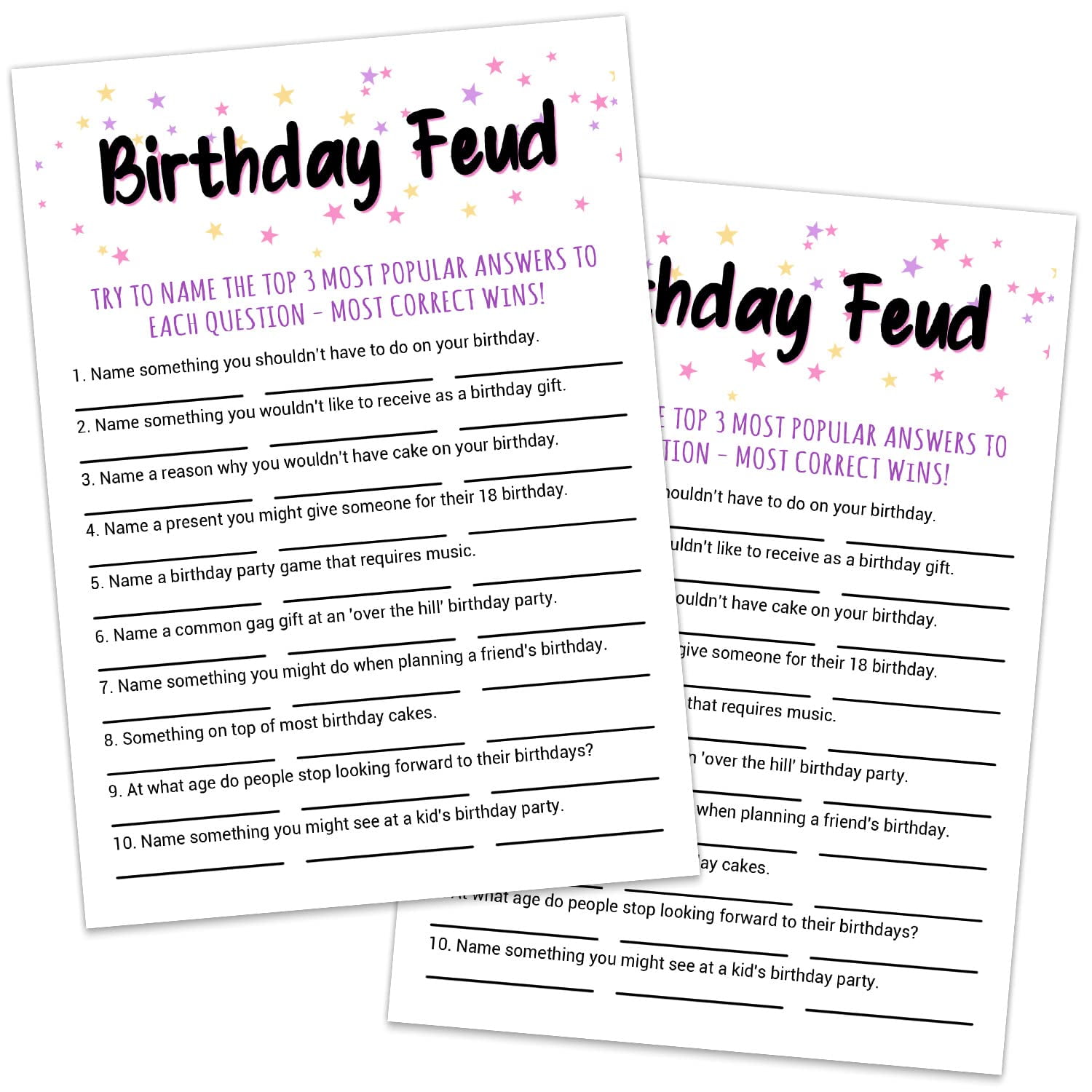 Adult Birthday Party Game, EC36 Birthday Feud Birthday Game Cards