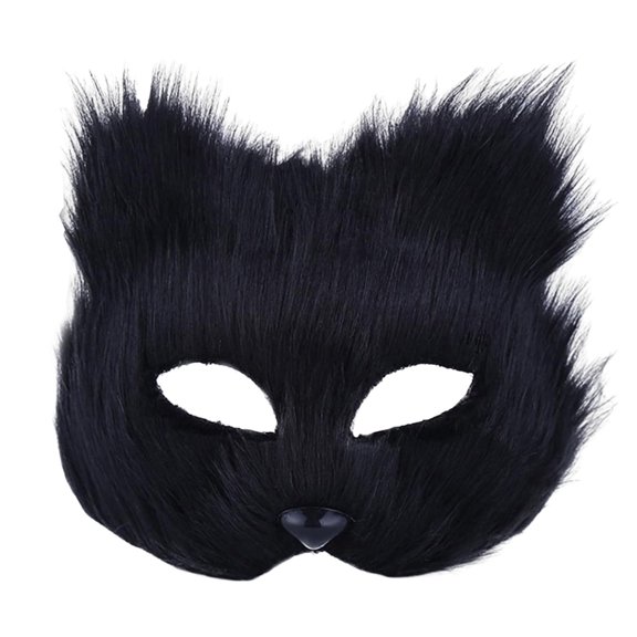 Adult Black Animal Plush Half-Face Guard - Soft /Plush,Realistic Design, Suitable for Halloween//Dance/Masquerade