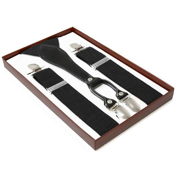 Adult Black BOXED Suspenders 1.5 Inches Wide Suspender Adjustable Strong Durable Any Occasion