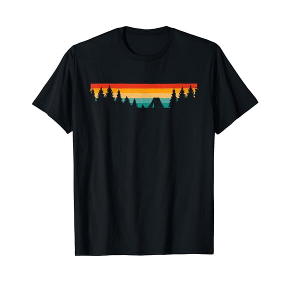 Adult Black Camping T-Shirt - Classic Fit Crew Neck Short Sleeve Outdoor