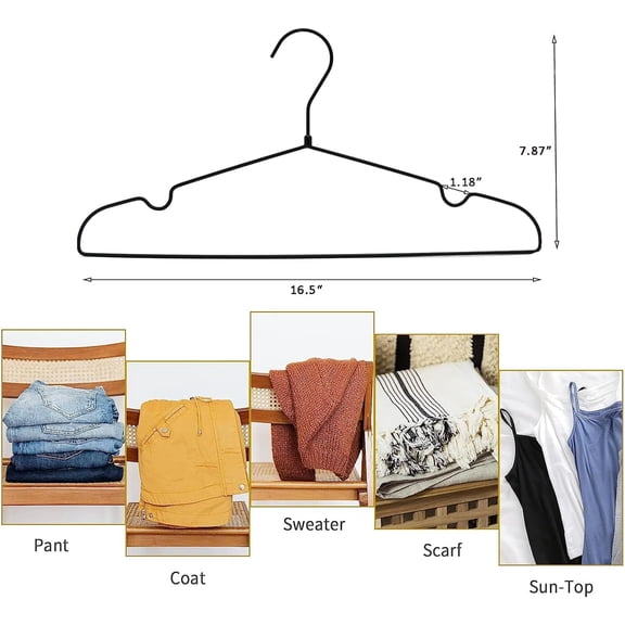 Adult Black Metal Wire Coat Suit Standard Clothes Hangers, 16.5" Standard Suit Clothing Metal Pants Coat Hangers Space Saving Display Storage 30PCS
