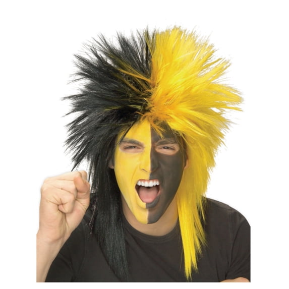 Adult Black and Yellow School and Team Spirit Sports Fanatix Wig