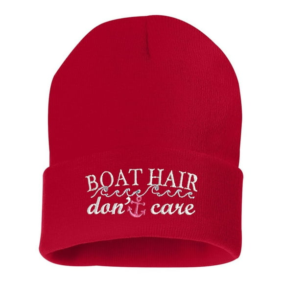 Adult Boat Hair Don't Care Embroidered Cuffed Knit Beanie Cap