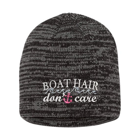 Adult Boat Hair Don't Care Embroidered Marled Knit Beanie Cap