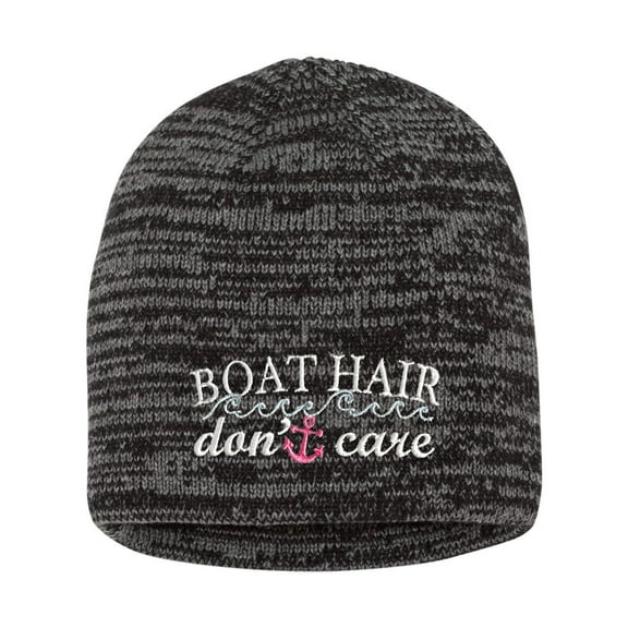 Adult Boat Hair Don't Care Embroidered Marled Knit Beanie Cap