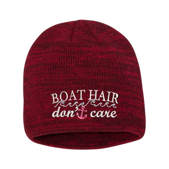Adult Boat Hair Don't Care Embroidered Marled Knit Beanie Cap