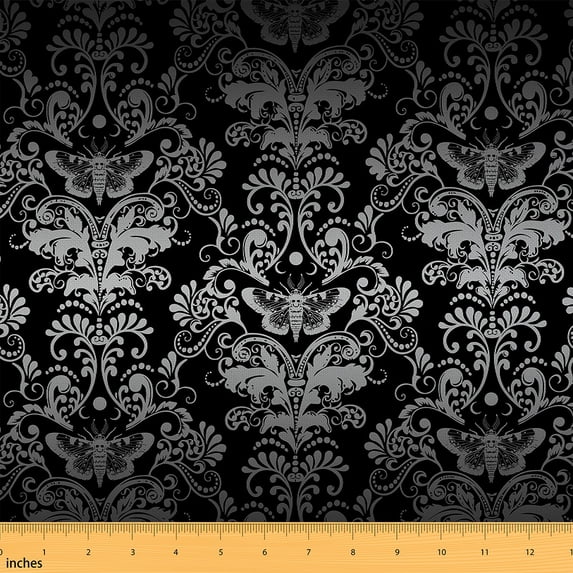 Adult Bohemian Decor Fabric By The Yard 10 Yards,White Ombre Damask Upholstery Fabric,Antique Victorian Baroque Decorative Fabric,Gothic Vintage Floral Indoor Outdoor Fabric For Quilting Sewing