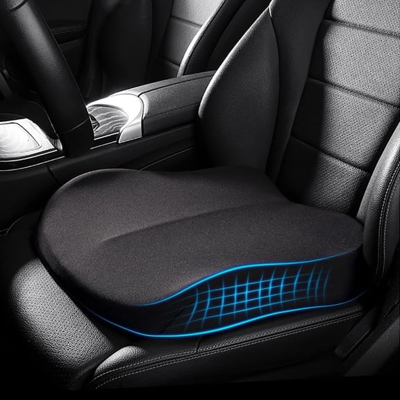 Adult Memory Foam Booster Car Seat Cushion - Wedge Pad, Increases Height by 3.94-in, for Long Trips, Black