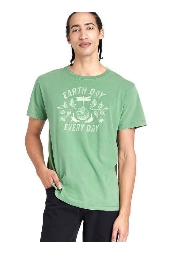 Adult Botanical Dyed Short Sleeve T-Shirt , Color Green, World Earth Day Printed, Unisex Eco Friendly, Size Medium