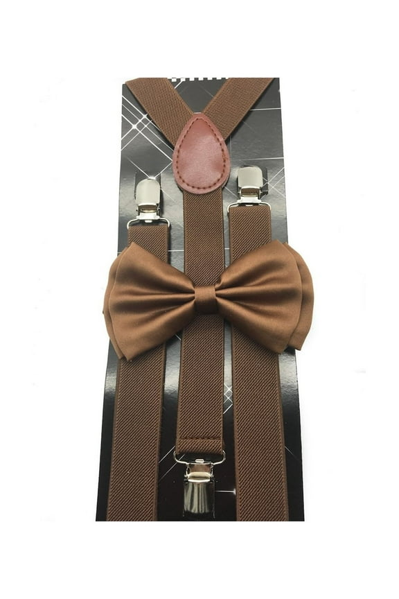 Adult Bow tie & Suspender Set Dark Brown coffee Wedding Prom Suit