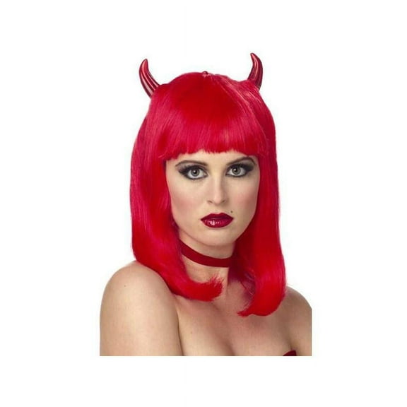 Adult Bright Red Devil Wig With Horns