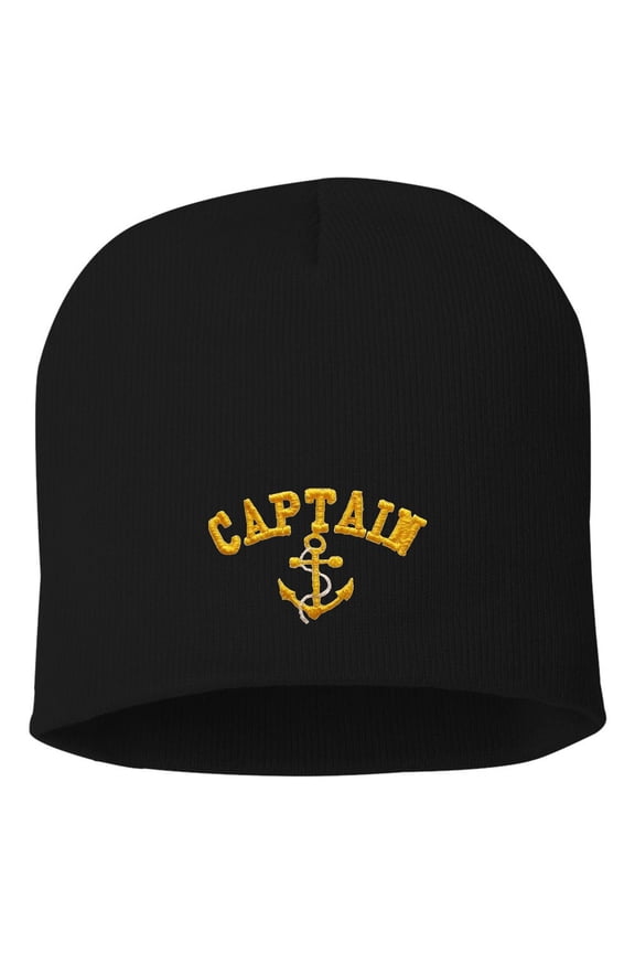 Adult Captain With Anchor Embroidered Knit Beanie Cap