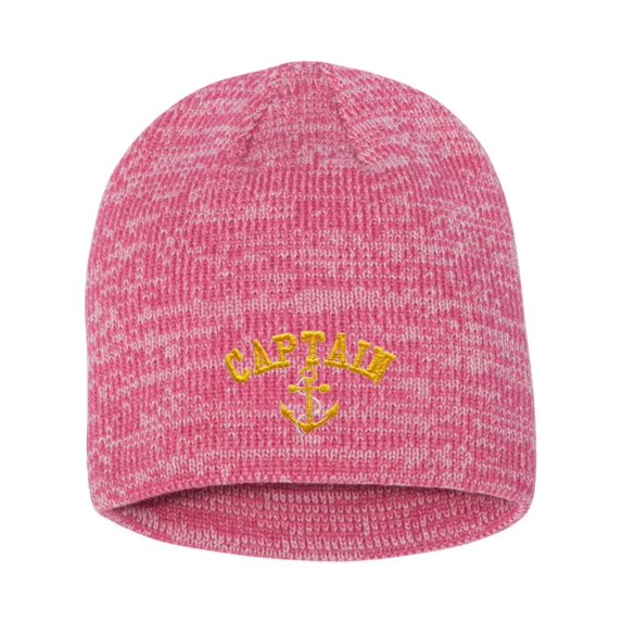 Adult Captain With Anchor Embroidered Marled Knit Beanie Cap