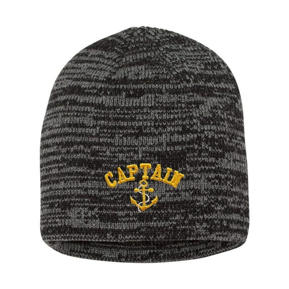 Adult Captain With Anchor Embroidered Marled Knit Beanie Cap