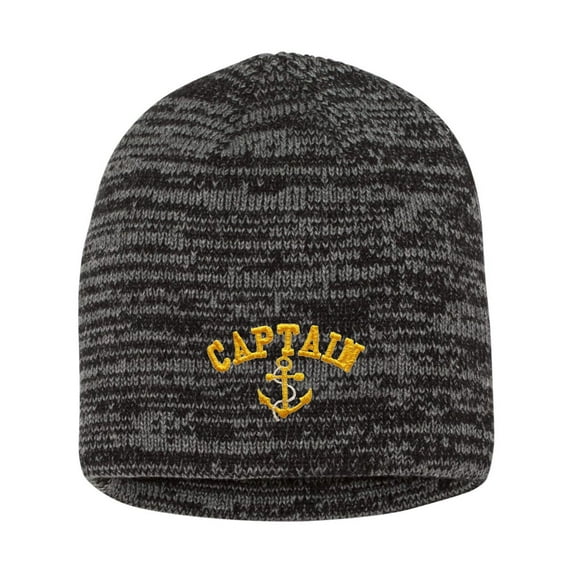 Adult Captain With Anchor Embroidered Marled Knit Beanie Cap