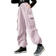 thumbnail image 1 of Adult Cargo Pants Elastic Waist Drawstring Baggy Cargo Pants with Pocket Loose Fit Streetwear Girls Fashion L/155, 1 of 9
