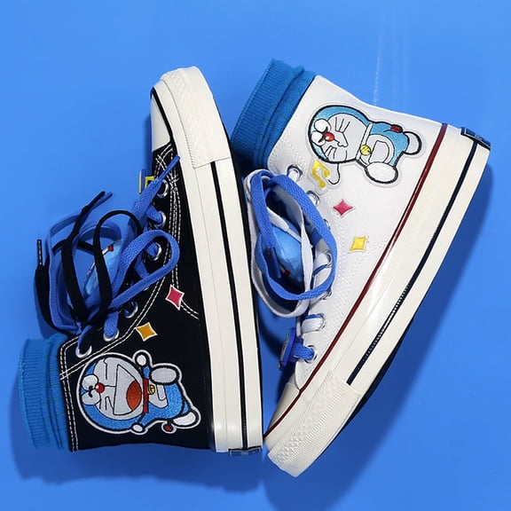 Adult Cartoon Machine Cat Contrasting Colors High-top Canvas Shoes, Student Casual Sports Shoes, All-match Comfortable Couple Shoes