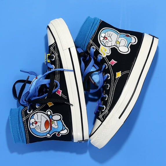 Adult Cartoon Machine Cat Contrasting Colors High-top Canvas Shoes, Student Casual Sports Shoes, All-match Comfortable Couple Shoes