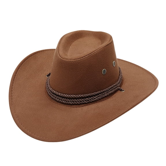 Adult Casual Wide Brim Cowboy Sun Hat - Polyester Material, Adjustable Strap, Sun Protection for Travel/Beach