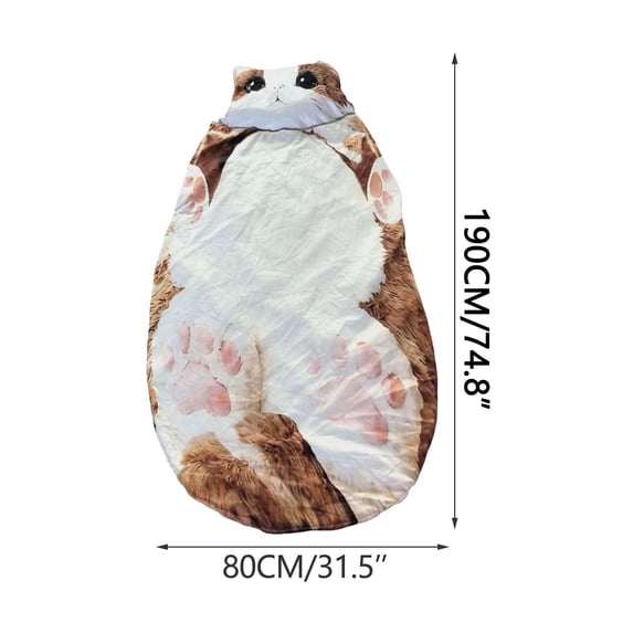 Adult Cat Sleeping Bag, Cute Feline Theme Envelope Style, Soft Warm Sleeping Bag For Camping Sleepovers, Machine Washable—74*31Inch(H)
