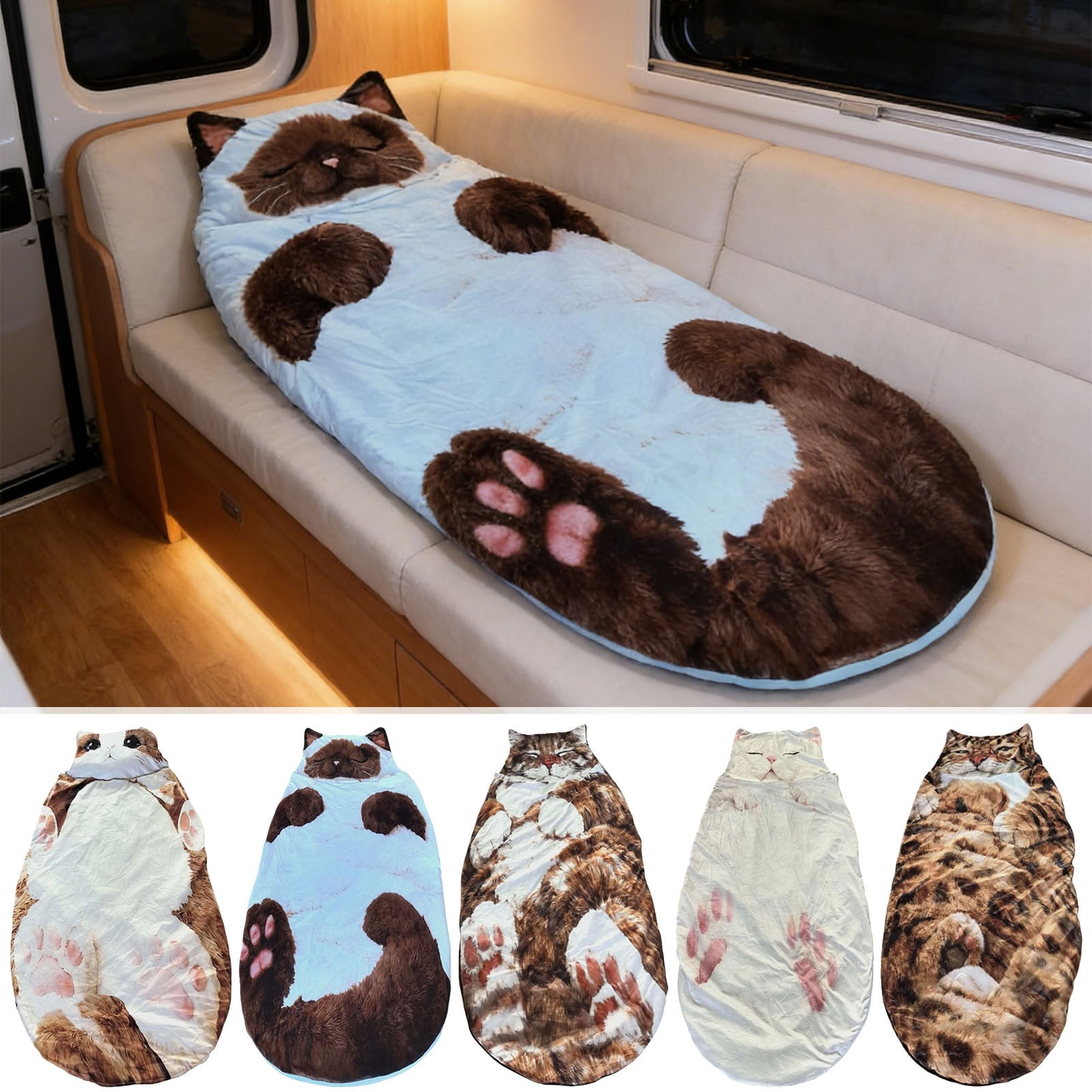 Adult Cat Sleeping Bag for Adults – Soft, Warm, Washable Cozy Sleeping Sack for Camping, Lounging, and Sleepovers