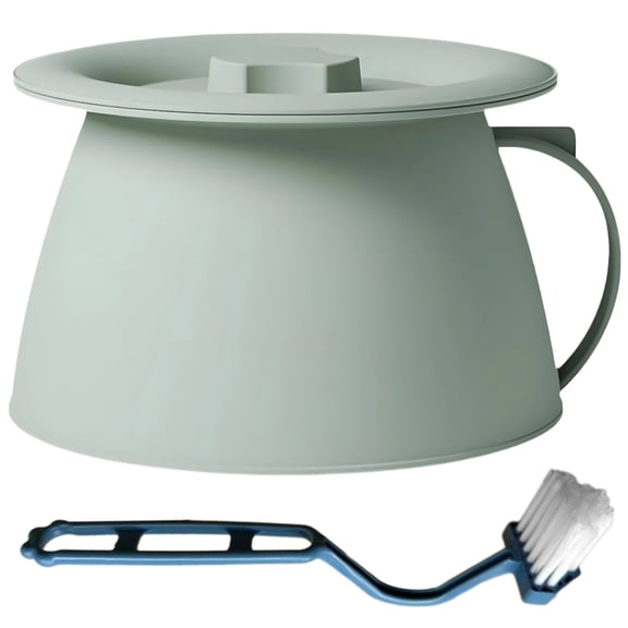 Adult Chamber Pot, Green Spill-Resistant Urinal Container with Lid, Bedside Toilet Aid for Seniors, Men Women, Includes Cleaning Brush