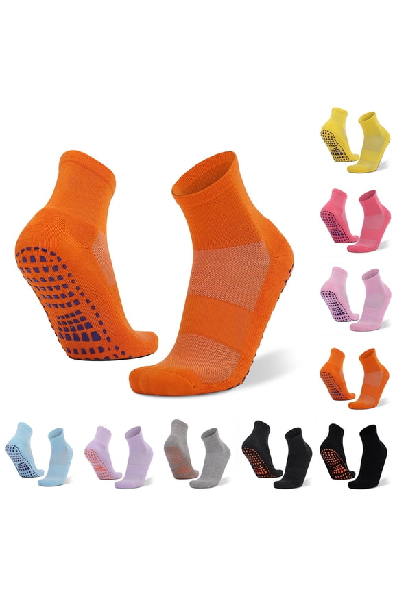Adult Checkered Sole Sports Socks Solid Color Thiced Floor Socks Mid Calf Anti Trampoline Socks GY2 One Size