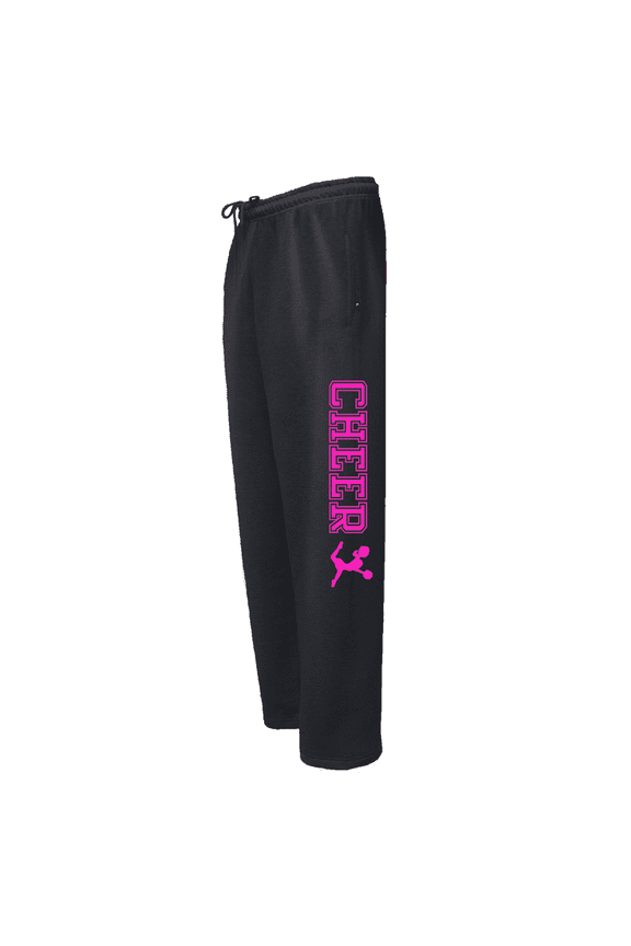 Adult Cheerleading Black Sweatpants (Neon Pink, Adult Small)
