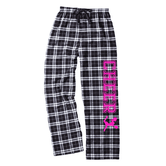 Adult Cheerleading Black and White Flannel Pants (Neon Pink, Adult Medium)
