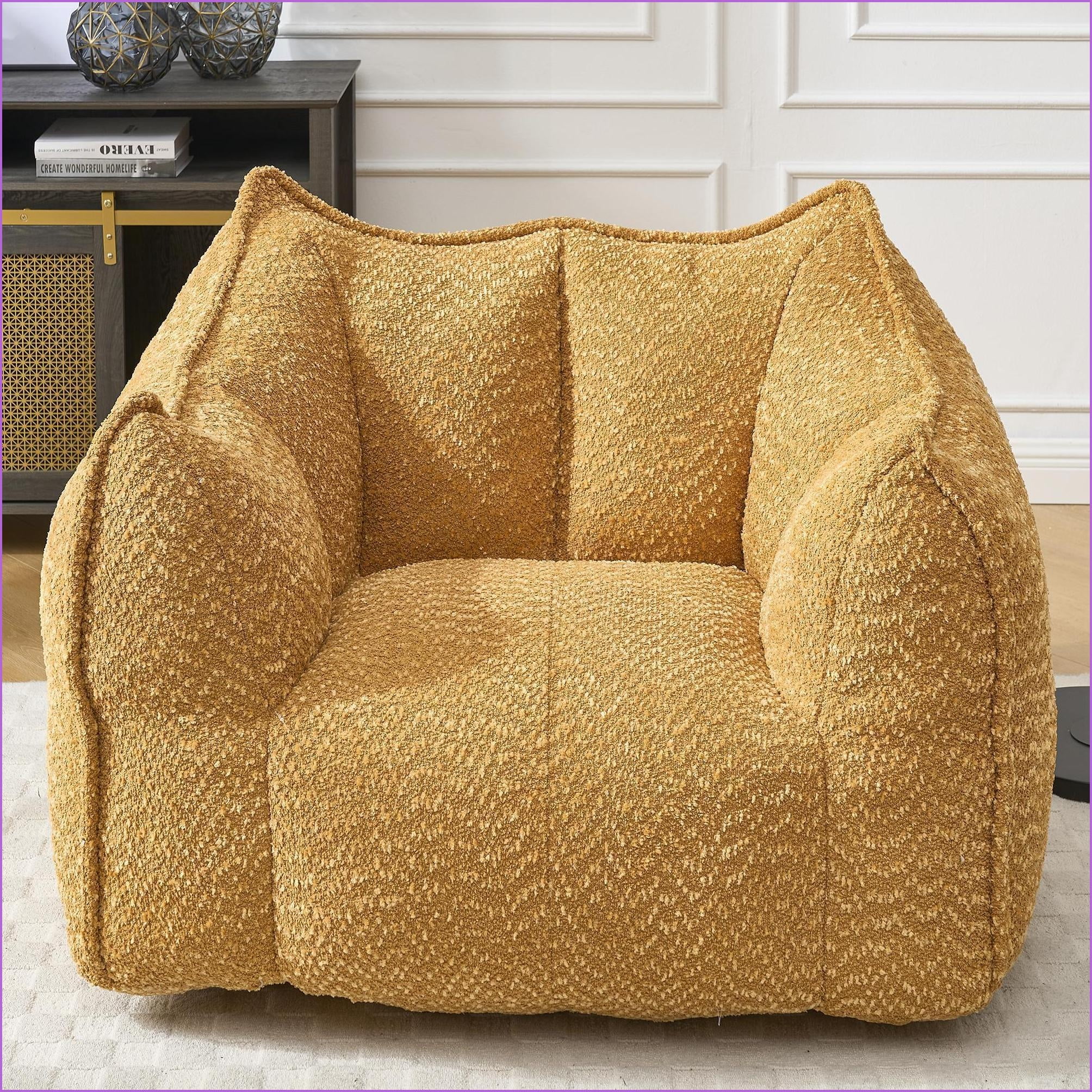 Adult Chenille Bean Bag Chair – Lazy Sofa for Gaming, Reading & TV | Chenille | Yellow