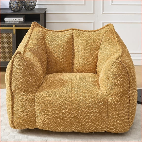 Adult Chenille Bean Bag Chair – Lazy Sofa for Living Room/Bedroom | Yellow | Chenille