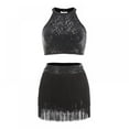 thumbnail image 1 of Adult Children Two Piece Ballet Dance Dress Halter Shiny Sequins Leotard With Hem Skirts Set, 1 of 6