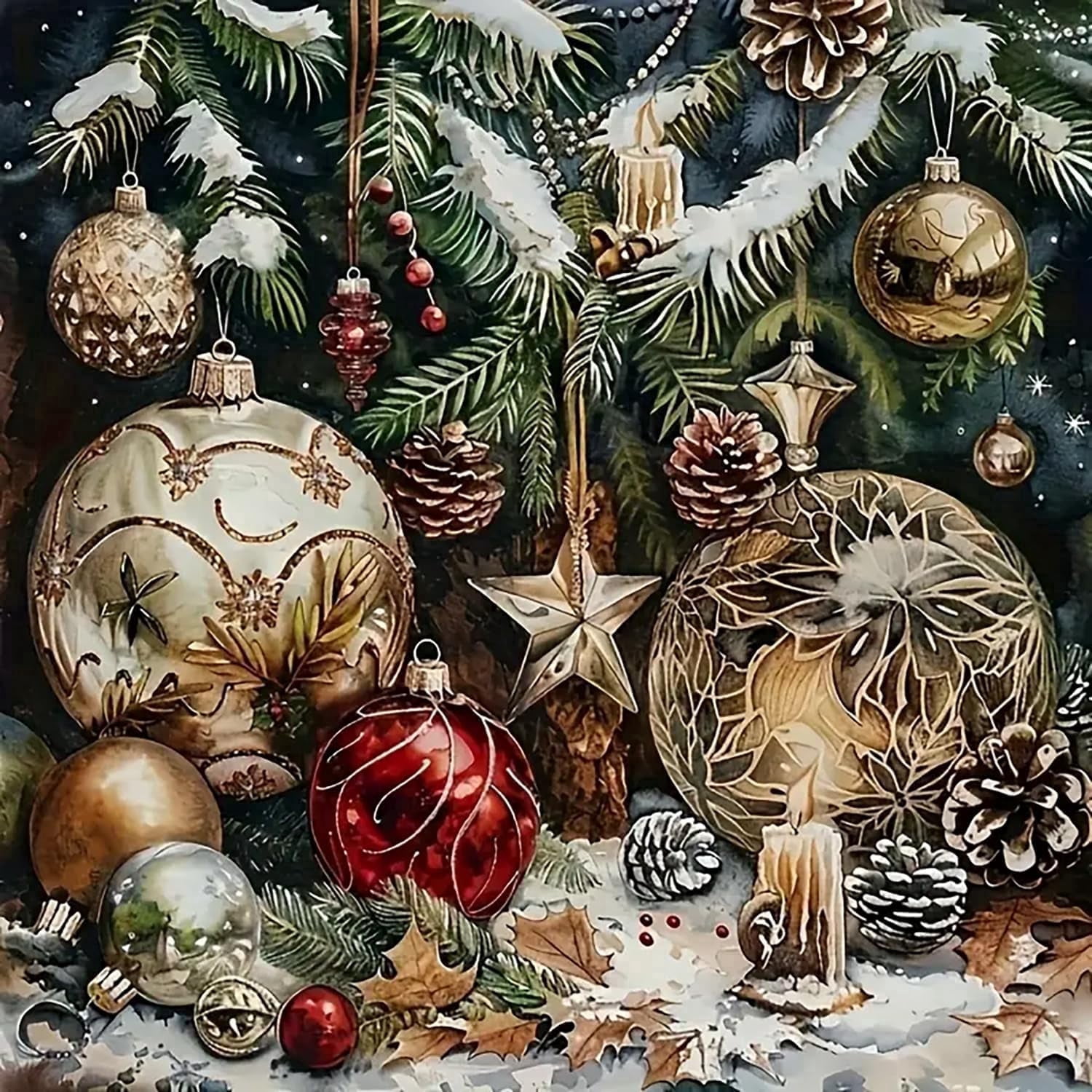 Adult Christmas Baubles & Candles Diamond Painting Kit — Beginner-Friendly Winter DIY Set — 5D Full-Drill Gem Dot Art Kit — Home Wall Decor (40 x 40 cm, Unframed)