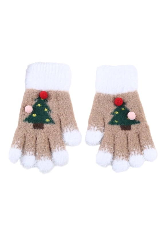 Adult Christmas Cartoon Warm Gloves Fleece-Lined Festive Cold-Resistant Gloves Cute Snowflake/Elk Print Soft Comfortable Breathable Winter Holiday One-Size