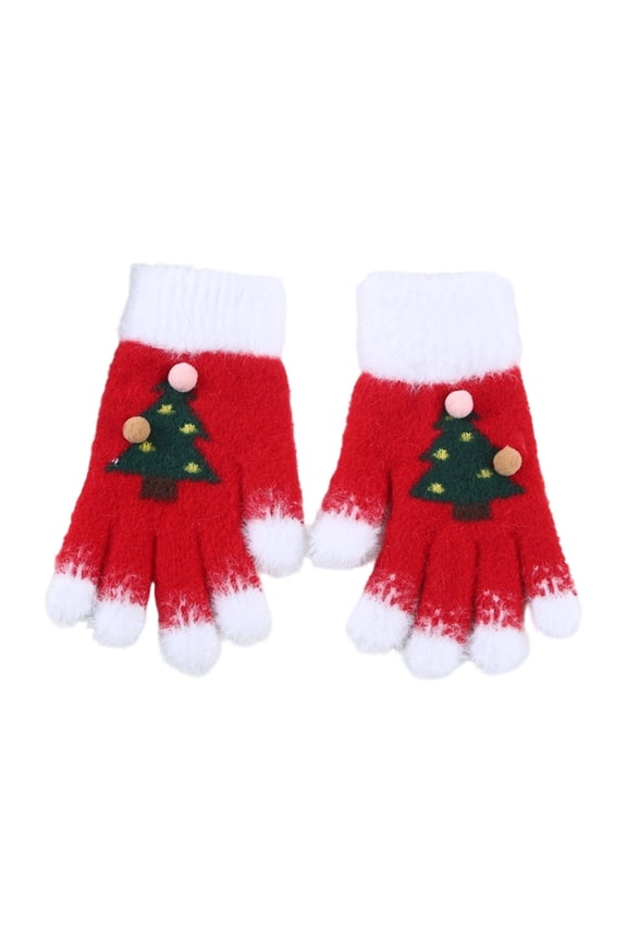 Adult Christmas Cartoon Warm Gloves Fleece-Lined Festive Cold-Resistant Gloves Cute Snowflake/Elk Print Soft Comfortable Breathable Winter Holiday One-Size