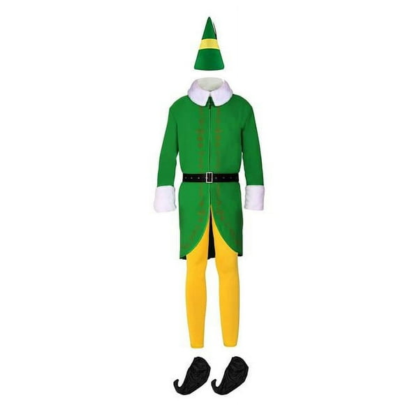 Adult Christmas Elf Costume Xmas Buddy Costume Set Yellow Green Santa Outfit Christmas Elf Full Set for Men Women